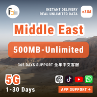 Middle East (17 Countries) 5G eSIM | 3/5/7/30-Day Plan | Unlimited/1GB/2GB Daily | Email Instant Del