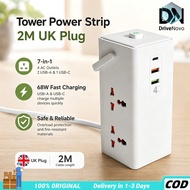 DriveNovo Multi Plug Tower Extension Lead 2M Extension Cord Plug with 1 Type C & 2 USB