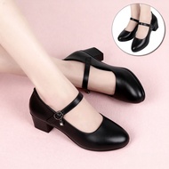 Women's dance work high-heeled leather shoes Elderly mother catwalk high heels