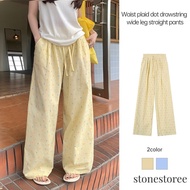 Drawstring Pants Women's Casual Straight Leg Pants Polka Dot Textured Plaid Pants ST