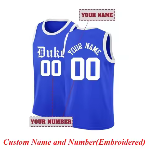 Customizable Duke Basketball Jersey Personalized Name & Number Embroidery, Breathable Sleeveless Spo