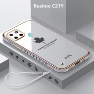 Casing Realme C21Y Case Plating Maple Leaves Cover Soft TPU Phone Case Realme C21Y