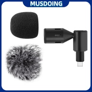 Musd Mini Plug-in Smartphone Microphone Mobile Phone Mic Cardioid Pickup Type-C Plug 90° Angle Adjustable with 2pcs Wind