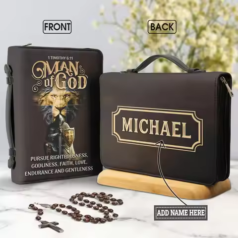 Christianity Church Bible Bag Man Of God 1 Timothy 6 11 Lion Warrior Verse Design Bible Cover Case P