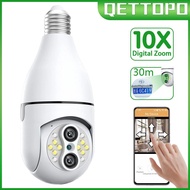 Qettopo 4MP Dual Lens E27 Bulb Surveillance Camera WIFI 360° Auto Tracking 360 PTZ IP Camera Color Night Vision IP Security CCTV