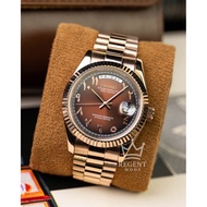 Seiko Mods Day-Date Watch 39mm Rose Gold Brown Arabic | Custom Automatic