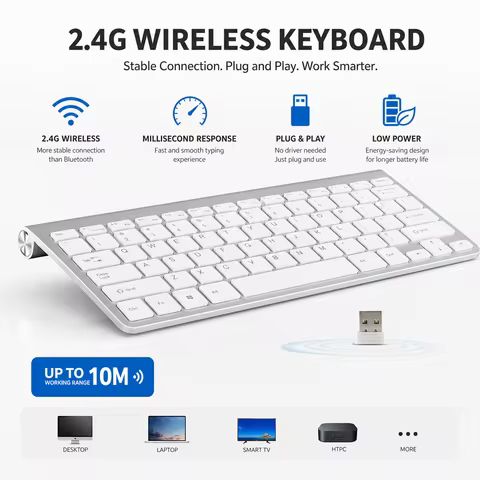 Ultra-Thin Various Language Layouts Choose Keyboard 2.4G Wireless Keyboard Portable Mute for Win XP 