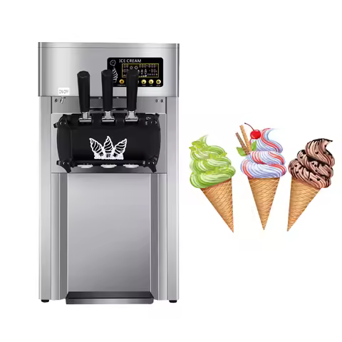 Ice Cream Machine Vertical 3 Flavors Soft Ice Cream Machine Commercial Soft Serve Italian Ice Cream 