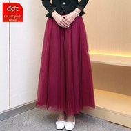 Váy Lưới Chữ a Cạp Cao 720 Độ Dày Dặn Váy Dài Đến Giữa Bắp Chân Váy Midi Chữ A Váy Xếp Ly Váy Công S