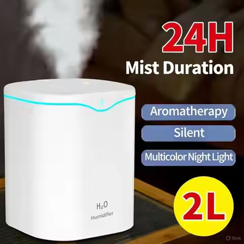 Ultrasonic Air Humidifier 2L Large Capacity Up To 24H Runtime Quiet 30dB Aromatherapy Diffuser 2 Mis