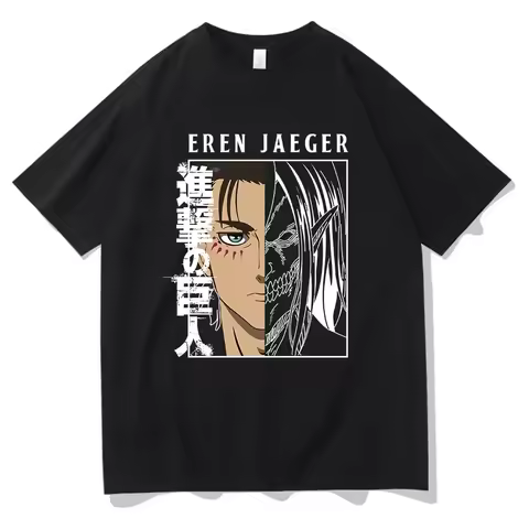 Eren Yeager Pattern Printed Top Anime Attack Titan T-shirt Women's Fashion Harajuku Cotton Round Nec