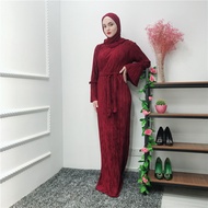 Muslimah  lace dress muslimah plain pleated abaya Moden Pleated Ironless Jubah Long Dress Cassal Fas