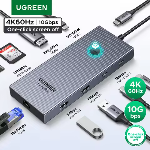 UGREEN 10Gbps USB C HUB 4K60Hz Type-C to HDMI RJ45 PD100W SD&TF USB Adapter for Macbook iPad Samsung