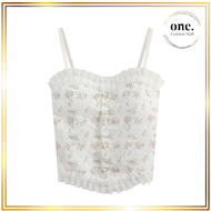 Onefashionmall atasan wanita terbaru 2023 Lace Floral Vintage Pearly Camisole Tanktop Gaya Korean Br