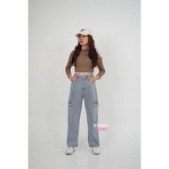 X56 - Cargo Highwaist Korean JEANS - STUDIO JEANS