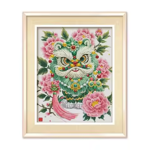 KS ecological threads 14CT 11CT 9CT Lion Dance Printed Kit Cross Stitch Embroidery DIY Needlework Ho