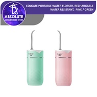 Colgate Portable Water Flosser Rechargeable, Water Resistant, Pink/Green