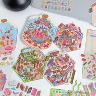 Labubu Cartoon Landscaping Stickers Variety Miniature World 3D Hut Decompression DIY Scene Handbook 