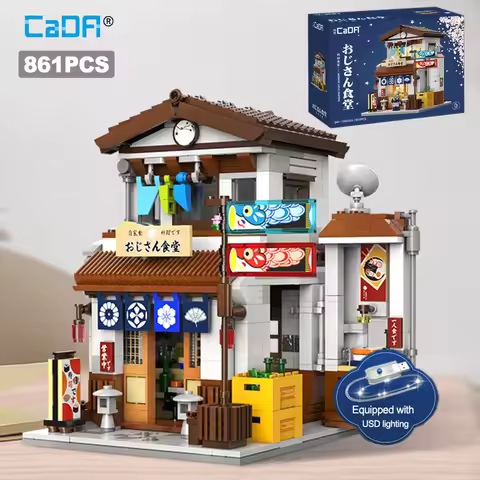 Cada LED City Japanese Style Canteen House Architecture Building Blocks Late Night Canteen Figures B