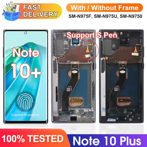 Note 10 Plus Screen with Fingerprints, for Samsung Galaxy Note 10+ N975F Lcd Display Digital Touch S