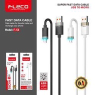 [STAR] Fast Data Cable FLECO F-53 LED Light 6A USB To MICRO Type-C Android Fast Charging Cable F53