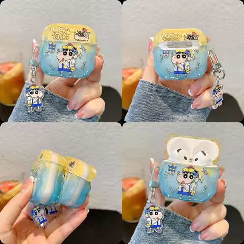 Blue Styles CrayonShin-chan Earphone Case For Airpods 1.2.3.4.Pro 3 2 Wave Edge Style Bright Cover W