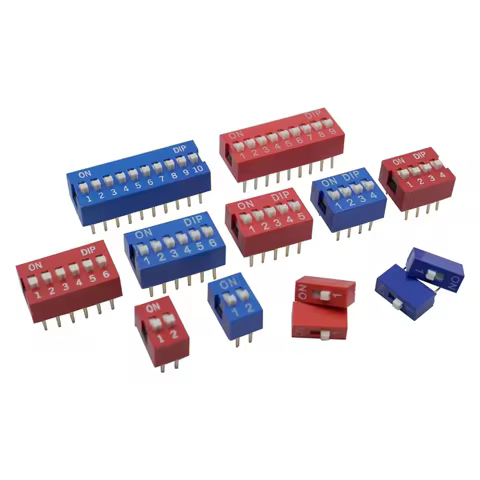 10PCS Red, Blue Toggle Switch Spacing 2.54MM DIP Dial The Code Switch 1 2 3 4 5 6 7 8 9 10 12 PIN Qu