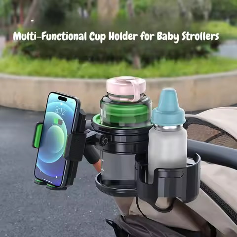 3 In 1 Universal Baby Stroller Cup Holder with Phone Stand 2 Drink Holder Cup for Pram, Bike, Motorc
