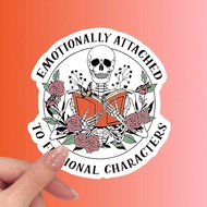 1pc Emotionally Attached To Fictional Characters Sticker, Book Lover Sticker, Skeleton Kindle Sticke
