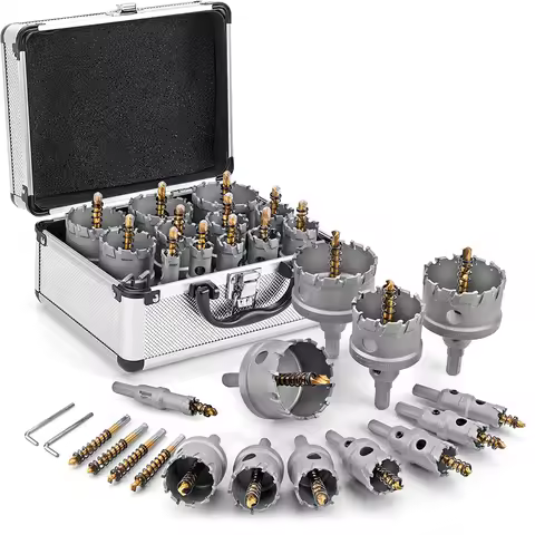 Carbide Hole Saw Kit for Hard Metal 16Pcs TCT 16-57mm Hole Cutter Set for High Precision Cutting of 