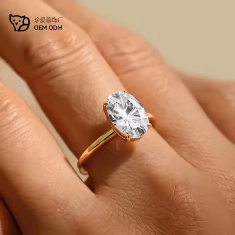 5CT Moissanite S925 Silver Ring, 18K Gold Plated Engagement Jewelry for Women