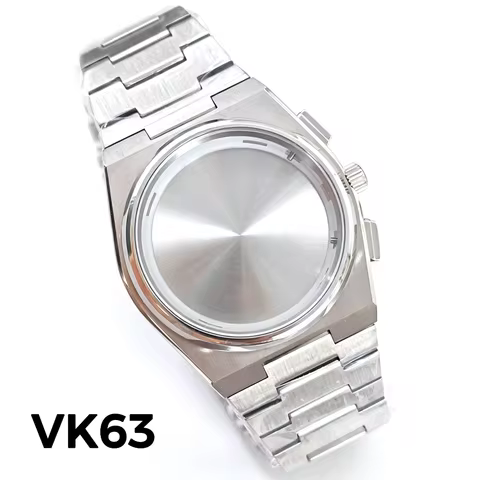 39.5mm Silver Chronograph Watch Case VK63 Fit 31.8-mm Dial No Logo For Seiko Tissot PRX VK Quartz Mo