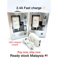 [READY STOCK] Original Lenyes 2USB 2.4A output Charger with IP Cable. Fast charging IP charger. 2 po
