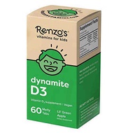 [PRE-ORDER] Renzo's Vitamin D3 for Kids - Vegan Vitamin D for Kids with Zero Sugar, Non-GMO Vitamin D3 1000 IU, Lil' Green Apple Flavor, Dissolvable and Easy to Take Chewable Vitamin D Tablets [60 Melty Tabs] (ETA: 2022-11-02)