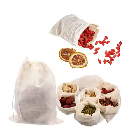 10/50/100pcs 60x80/80x100/50x200/200x250/250x300/300x400mmCotton Muslin Drawstring Reusable Bags Pac
