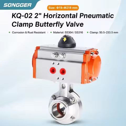 KQ-02 2 Inch Pneumatic Tri Clamp Butterfly Valve SS304 316 Φ19-Φ219mm Corrosion Resistant Air Actuat
