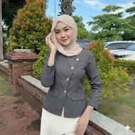 KEMEJA DAYCLO - Roman Tweed Blazer Long Sleeve Tweed Top Wanita - Vest Shirt Semi Blazer Casual Outf