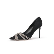 [FULLBOX Item] 9p suede cross-strap closed-toe high heels, 9p women's stiletto heels with stone stra