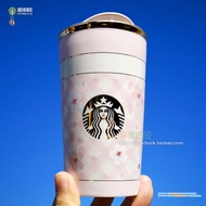 Ins Starbucks Cup Starbucks 2020 Spring Cherry Blossom Series Cherry Blossom Pink Plaid Double Layer Mug with Lid 355ml