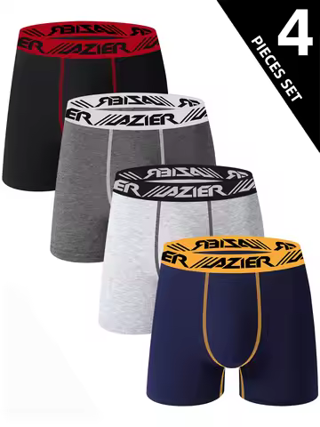 4 Piece Men's Underwear Soft Comfortable Men's Long Boxer Briefs Stylish Simple Contrasting High-end