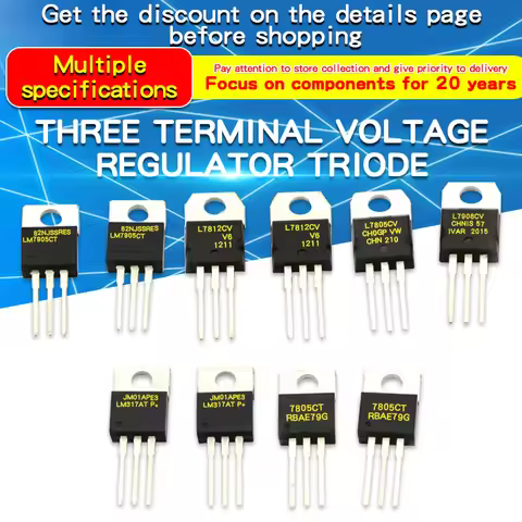 10Pcs LM7805CT CJ78M05 LM317BTG LM7905CT LM317T L7812CV LM317AT L7915CV TO220 L7805CD2T Voltage Regu