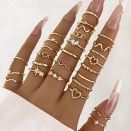 Gold 28Pcs Bohemian Knuckle Rings Set for Women Party Vacation and Leisure