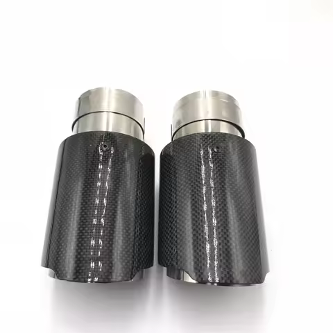 Car Glossy Carbon Fiber Muffler Tip Exhaust System Pipe Mufflers Nozzle Universal Straight Stainless