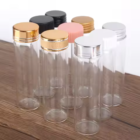 12pcs 50ml Glass Transparent Bottles with Plastic/Aluminum Lids Empty Spice Jars Vials for Wedding F