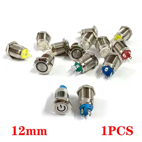 3V 5V 9V 12V 24V 220V Momentary Latching push button switch locked 12mm flat head fixed Push Button 