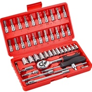 46pcs Carbon Steel Ratchet Wrench Socket Set Durable Multi-Functional Automotive Repair Tool Kit