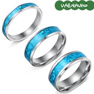 UAENAUH0 2PCS Stainless Steel Wedding Ring, Stainless Steel 8mm 6mm 4mm Width Blue Opal Inlay Ring, 