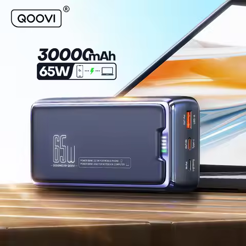 QOOVI Power Bank 30000mAh External Battery Capacity PD 65W Fast Charging Portable Charger Powerbank 
