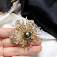 天然黑灰色南洋珍珠胸針 12mm