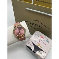 Fossil_Jam wanita Women diamond analog watch large size rubber strap casual style Full set with tin box booklet paperbag